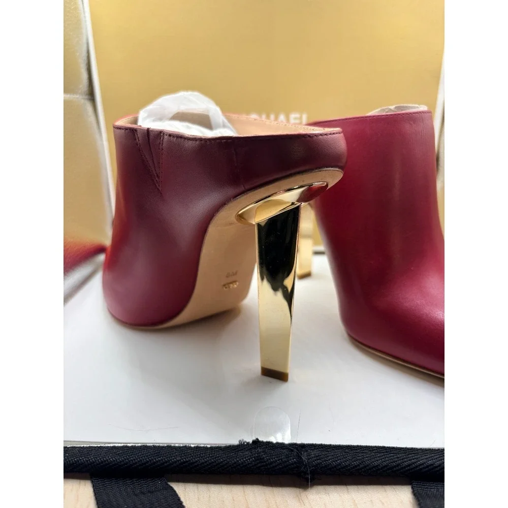 NWB MICHAEL KORS Halle Leather Mule Pump size 8M Maroon with Gold Heel